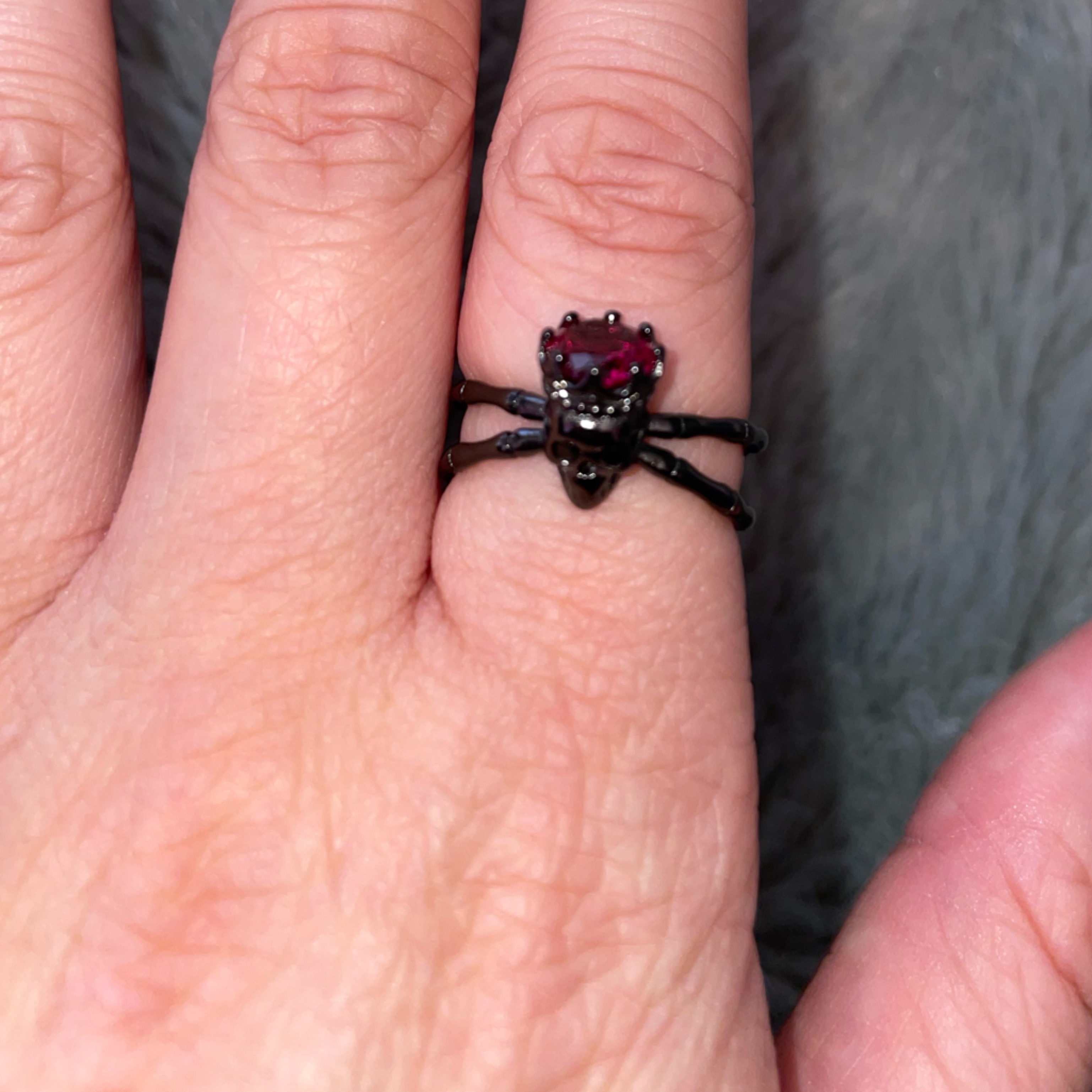Black Skeleton Pharaoh Ring With Ruby Gem